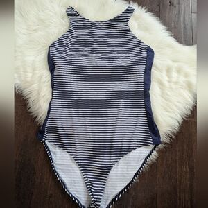 CARVE DESIGNS INVERNESS Navy Blue White Striped Nautical One Piece XL Swimsuit